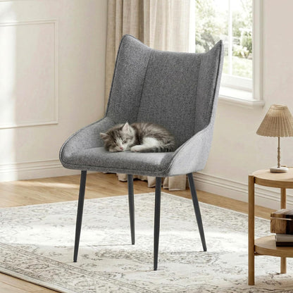 Lichtgrijze eetkamerstoel zonder armleuningen, moderne stoel van linnen-polyester-mix met verstelbare poten, ergonomisch zitcomfort voor woonkamer, kantoor of slaapkamer, 1-delige set