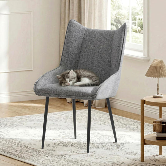 Lichtgrijze eetkamerstoel zonder armleuningen, moderne stoel van linnen-polyester-mix met verstelbare poten, ergonomisch zitcomfort voor woonkamer, kantoor of slaapkamer, 1-delige set