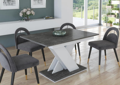 Uitschuifbare Eettafel – Uitklapbare Tafel – Verstelbare Tafel – Eetkamertafel – Tafel Met Marmerlook – 120-160 cm Lengte – Wit V-Vormig Onderstel