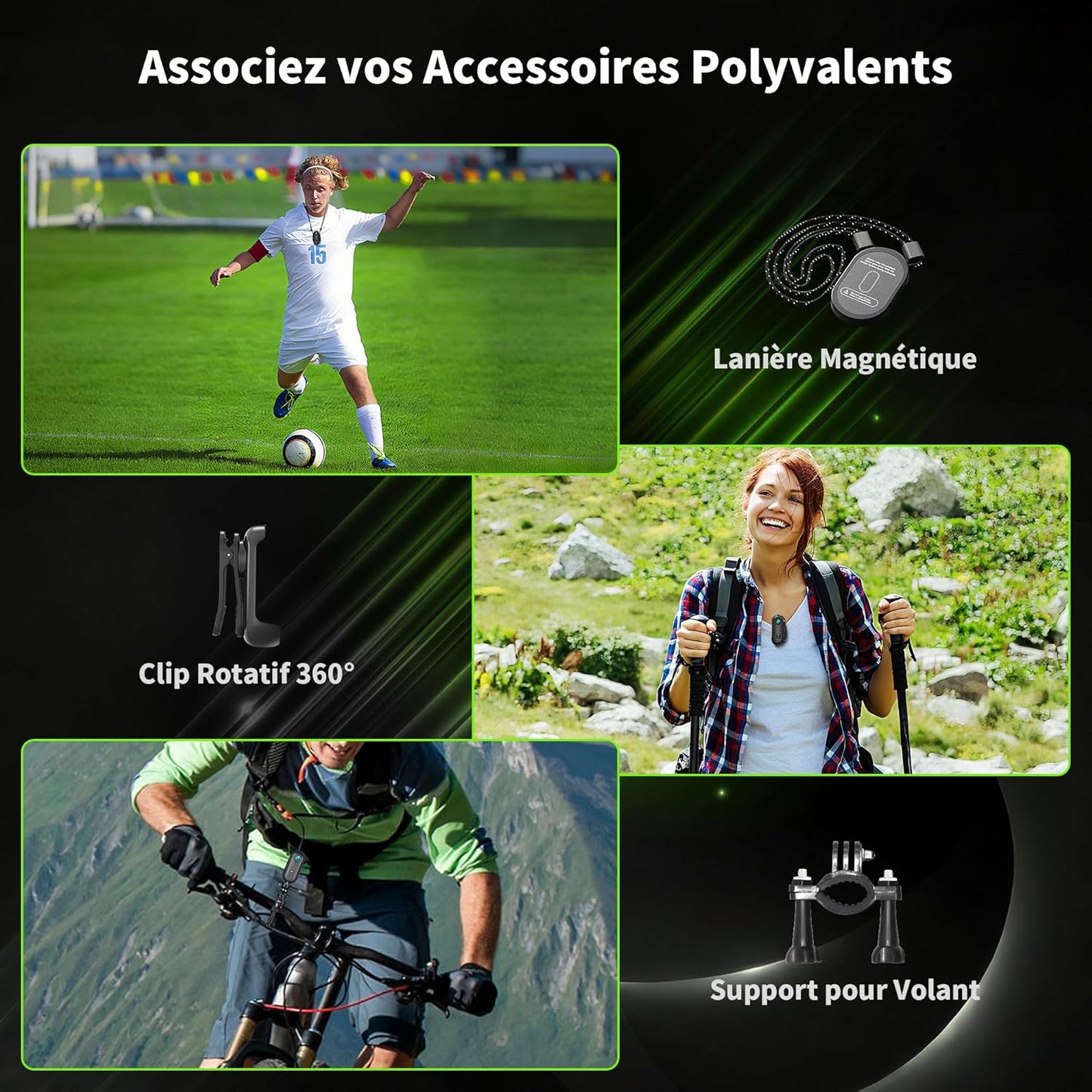 Mini-sportcamera, 4 K, mini-actiecamera, wifi, draagbare vlogcamera, POV-camcorder voor buitensporten, 360° bodycam, camera voor fietshelm, multifunctionele accessoires