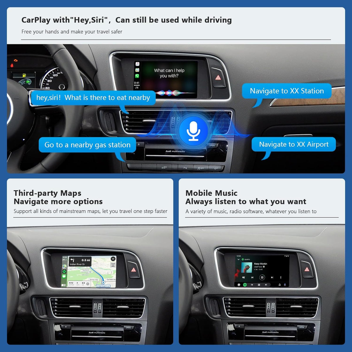 Draadloze CarPlay Android Auto Adapter – CarPlay Retrofit Kit – Mirrorlink Interface – Infotainmentsysteem Upgrade – Stembediening Siri Google – Compatibel Audi MMI 3G 2009-2015