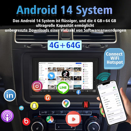 4G+64G 8 Core (2CA75+ 6CA55) Android 14 Autoradio met Scherm, 7 Inch Dubbel Din Radio, Autoradio DAB Plus voor de Meeste Modellen, Draadloze CarPlay en Android Car, GPS Navigatie
