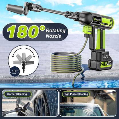 Draadloze Hogedrukreiniger – Accu Hogedrukspuit – Mobiele Drukreiniger – Waterdrukreiniger – Tuinspuit – 120 Bar Maximaal – 2x 4000 mAh Accu’s met 4 Snelheden