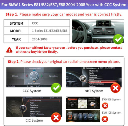 Road Top Wireless Carplay Android Car, 10.25 Inch Car Stereo Receiver for BMW 1er E81/E82/E87/E88 2004-2008 Year with CCC System, 1920 * 720 Car Touch Screen Multimedia Radio Receiver - QUORE