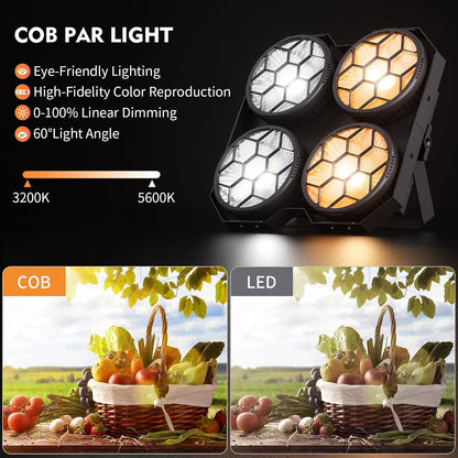 4 x 100 W COB LED Par Light 2 in 1 koud warm wit lichteffecten Par Spotlight 3200-5600K stroboscoop 25+30 lichteffecten podiumverlichting voor podium, kerk, club, party, lichttechniek