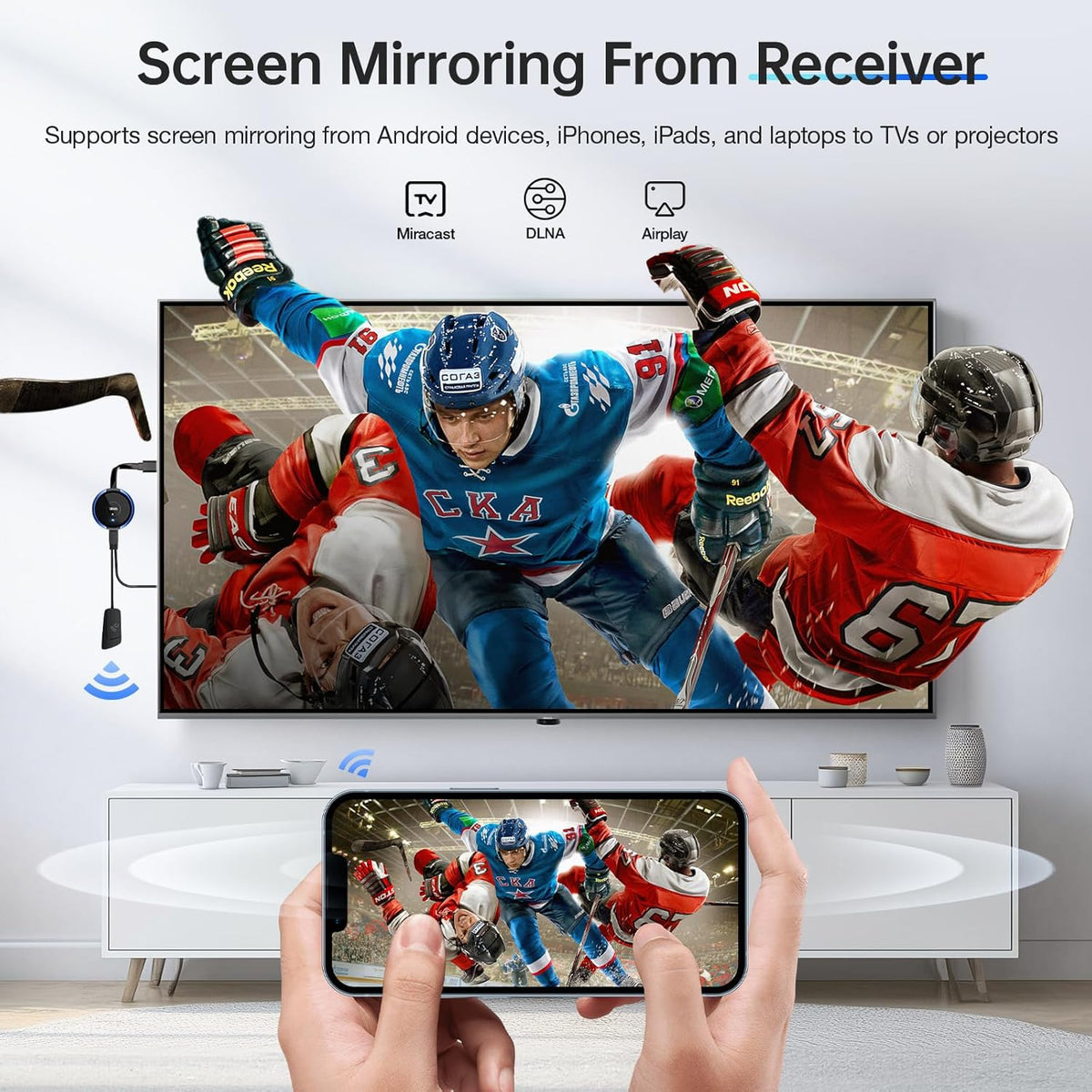 Draadloze USB C-zender en HDMI-ontvanger, AIMIBO 5G HDMI-beeldschermadapter voor streamingvideo van MacBook, iPad, iPhone 15/16, camera naar HDTV, monitor, beschermer, geen app/Bluetooth nodig