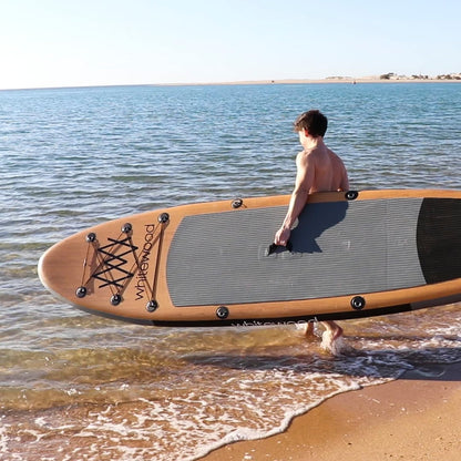 Whitewood Opblaasbaar SUP Premium Paddleboard, 335 cm, houten design met accessoires, rugzak, peddel, luchtpomp, lijn, opblaasbaar stand-up paddleboard, 180 kg