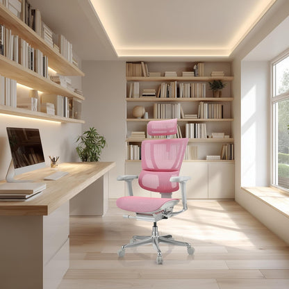 hjh OFFICE Ergonomische ergonomische ERGOHUMAN Slim G GEN2 origineel design, 24 uur inzetstuk, draaistoel met flexibele lendensteun, net roze