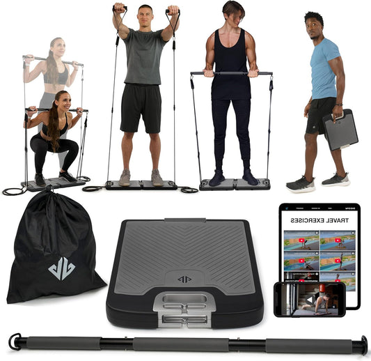 EVO Gym - Portable Strength Training Equipment for Home Gym, Home Fitness Equipment | All in One Gym - Resistance Bands, Fitness Bar Base & Travel Handles | Portable - QUORE