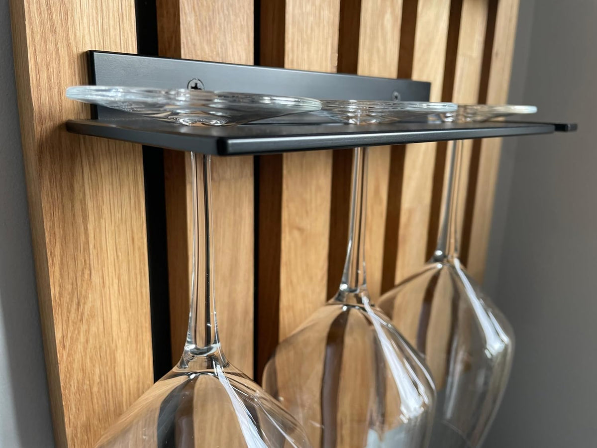 FLEXISTYLE Wine Racks Wood Bottle Holder Black Wall Wall Mounted Kitchen Metal Wood 40cm Wide Large (98x40 4 Bottles & Glasses) - QUORE
