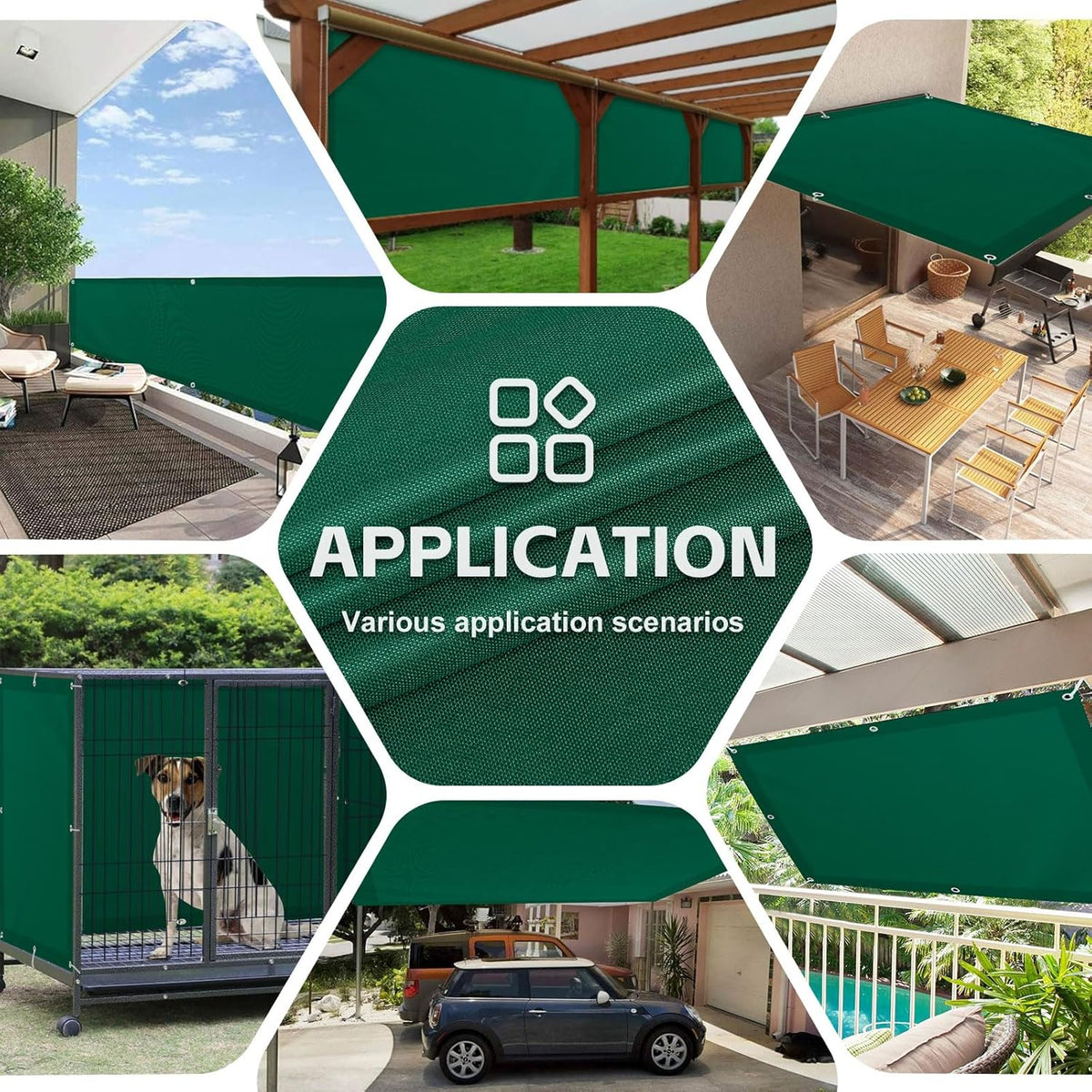 Zonnezeil van balkon, 4 x 5 m, weerbestendig, uv-bescherming, zonwering, zonnedoek met inslagringen en touw, zonwering, rechte hoek, bescherming, voor balkon, tuin, terras, groen