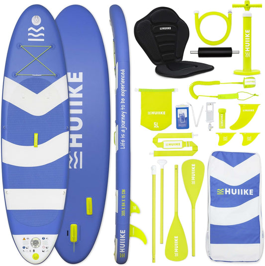 HUIIKE Stand Up Paddle Board met Accessoires, Peddel, Vinnen, Pomp. Opblaasbaar Supboard Uitstekende Stabiliteit en Weerstand. 305 x 84 x 15 cm, Maximaal Draagvermogen 130 kg