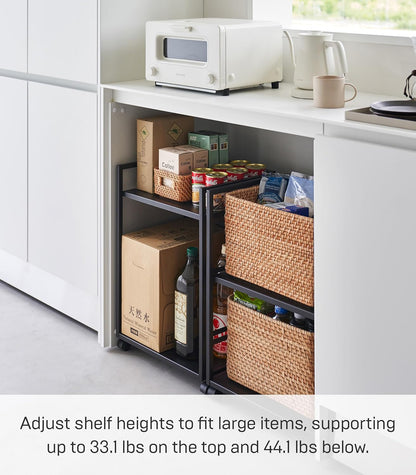 Yamazaki 4811 TOWER 2~Tiered Semi~Closed Storage Wagon, black, Steel/Nylon, 42 x 32 x 60 cm
