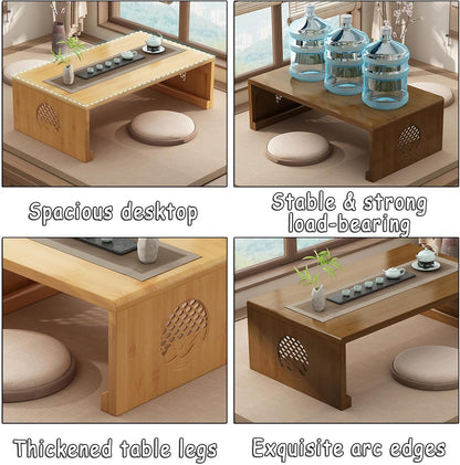 Bamboe Chinese Thee Vloertafel Japanse Opvouwbare Salontafel Altaartafel for Meditatie Lage Draagbare Opvouwbare Tatami Tafel for Woonkamer, Eetkamer, Woondecoratie (Walnoot, M)