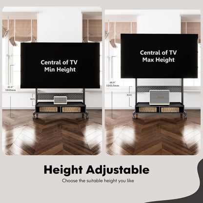 FITUEYES TV-beugel met wielen voor schermen van 70 tot 100 inch, tv-kast op wieltjes, in hoogte verstelbaar, max. VESA 850 x 600 mm tot 80 kg