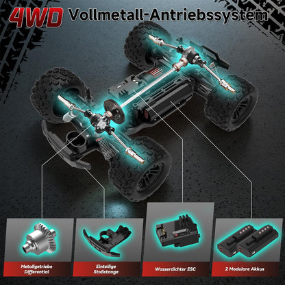Op Afstand Bestuurde Auto, 1/14 RC Monstertruck Met 7 Kleuren Lichten, 40 km/u, 2,4 GHz, Offroad Met Twee Batterijen, 4WD Waterdichte RTR All Terrain Buggy Voor Kinderen