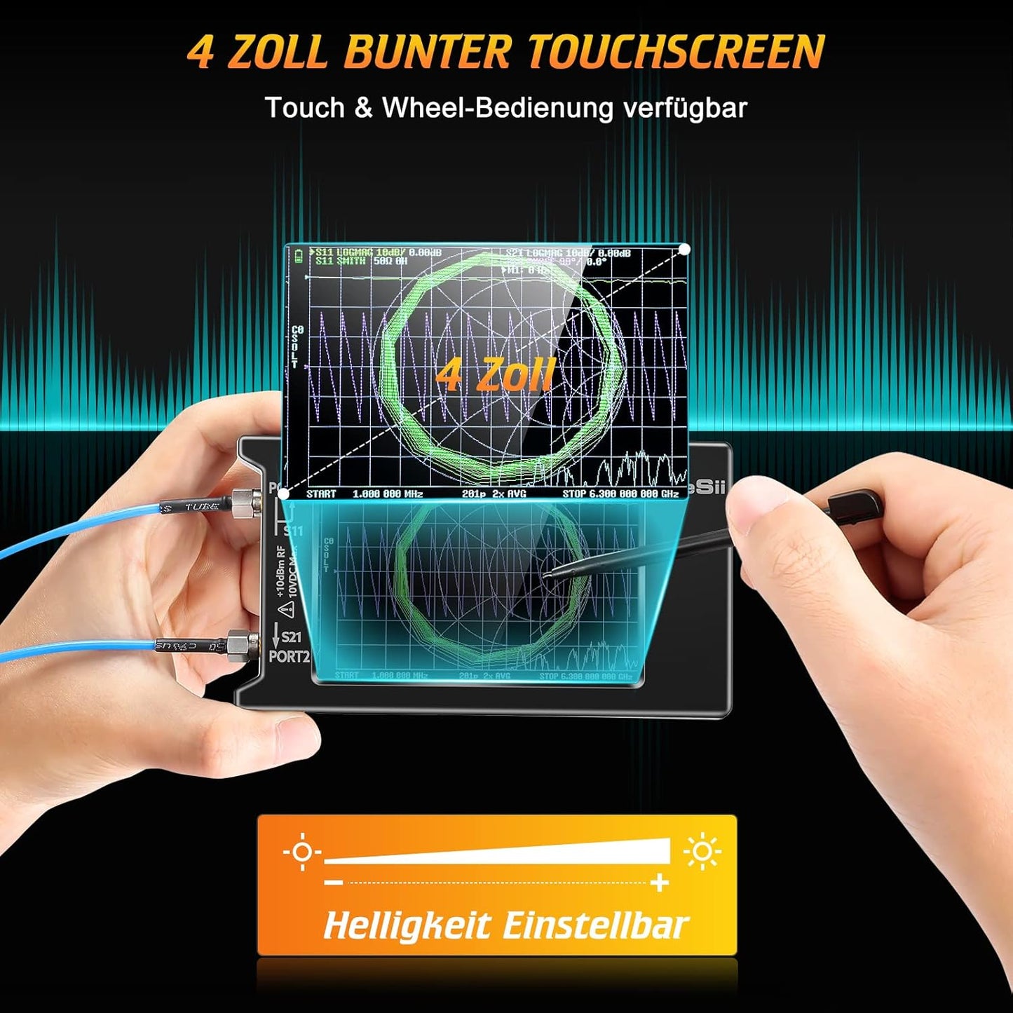 Seesii LiteVNA Vector Netwerk Analyser, Verbeterde 4 inch Antenne Analyser 50kHz-6.3GHz met MicroSD Slot, Meting Smith Chart S Parameter HF VHF UHF SWR Fase Vertraging