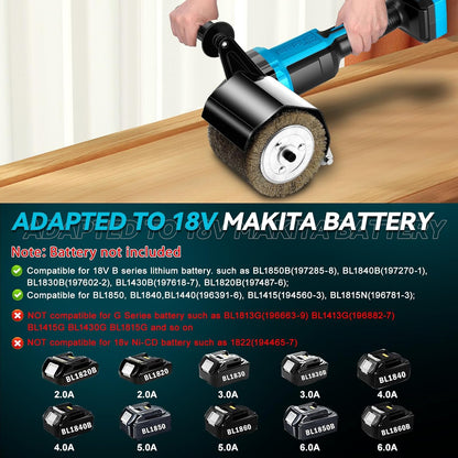 Accu-borstelslijper, compatibel met Makita 18 V, 8000 tpm, borstelloos, 800 W, verbeterde satijnmachine voor buitenrenovaties, 2 waaierborstels en accessoires (zonder accu)