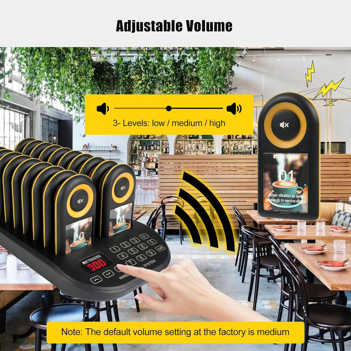Retekess TD169 Call System Restaurant, Pager System, 500M, Alarm Outside Range, 7 Ringtones, 31 Prompt Modes, 24 Hours Stand By Time, IP67, Calling System Pager for Cafe, Bars, Hotel (20 Pagers) - QUORE
