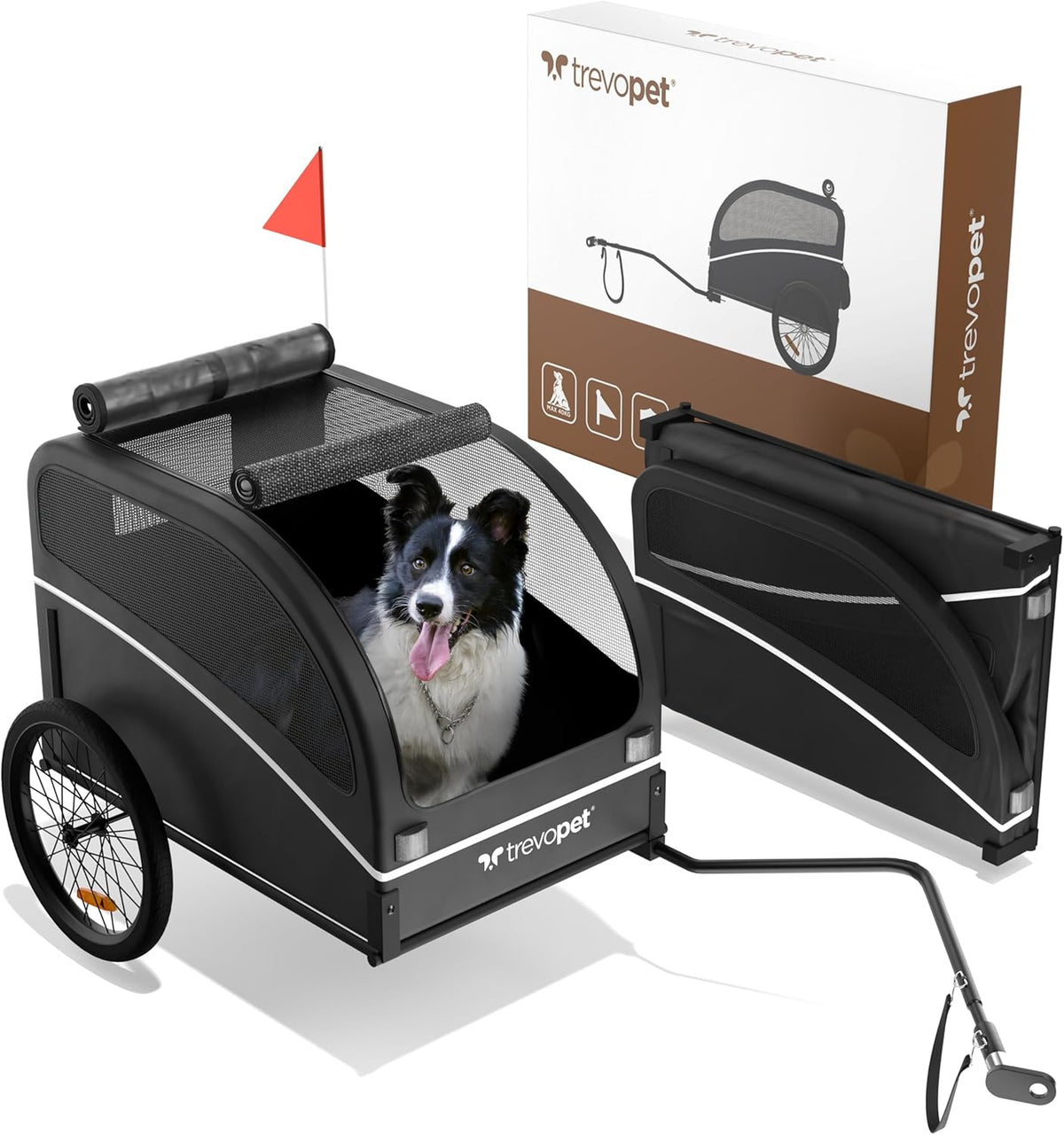 Hondenfietskar 40Kg – Hondenfietskar Opvouwbaar – Fietskar Hond – Hondenkar Voor Fiets – Hondenwagen – Geschikt Voor Alle Fietsen – Incl. Reflectoren & Vlag