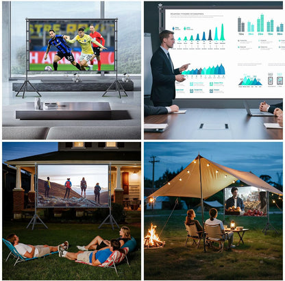 TOWOND 120 inch projectorscherm met standaard, opvouwbaar draagbaar 16:9 HD buitenprojectiescherm voor thuisbioscoop en tuin, projectie voor en achter, wasbaar, kreukvrij polyester met draagtas
