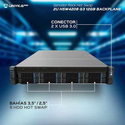 Unykach HSW4208 G3 Hot Swap 2U ATX 12 sleuven voor 3,5 inch of 2,5 inch drive bays voor 12 GB backplane server rack 4 ventilatoren en 2 USB 3.0