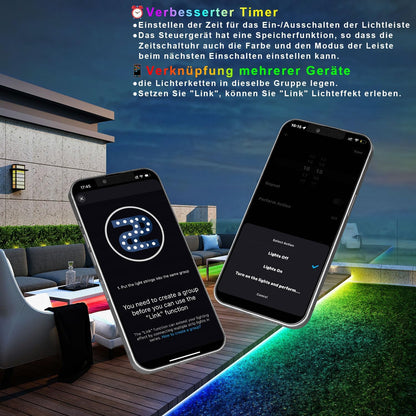 Lichaser RGB+IC Outdoor LED Neon Strip IP68 Waterproof Bluetooth Flexible with APP and 2.4G Remote Control 24V Silicone Light for Balcony Parties Festivals (15M*1)