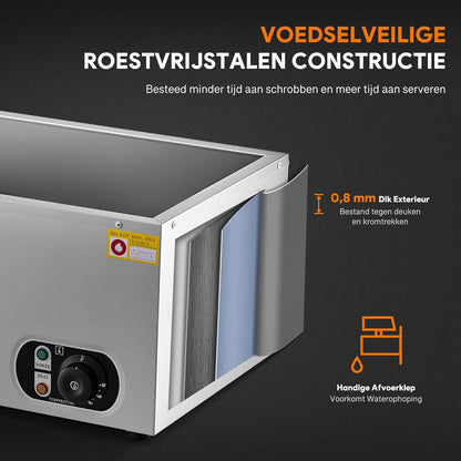 WILPREP Commerciële Voedselwarmer GN1/1, Elektrische Voedselwarmer 1500W met Regelbare Temp. 30-85°C, Roestvrij Staal Warmhoudplaat voor Buffet Food Truck Hotel Catering Meer