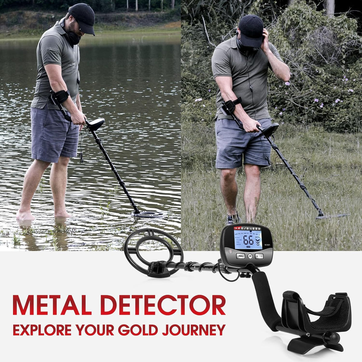Metaaldetector voor Volwassenen – Goudzoeker, Gouddetector, Schatzoeker, Metaalzoeker – 10 Inch Waterdichte Zoekspoel – LCD-Scherm met Achtergrondverlichting en 4 Instelbare Modi