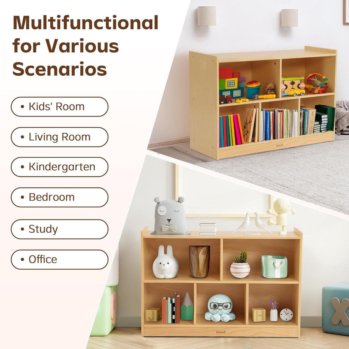 Toy Storage Organizer, 2-Tier Kids Bookshelf, 5 Cube Kids' Bookcases - QUORE