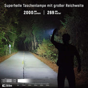 Zaklamp - Tactische Zaklamp - LED-buitenlamp - Krachtige - Oplaadbare - Draagbare - met Extreem Heldere - Batterij - voor Zoeken - Wandelen - Noodsituatie - USB - C - 2000Lm - 269m Lichtpad - 10V - ‎IP68 - Zwart