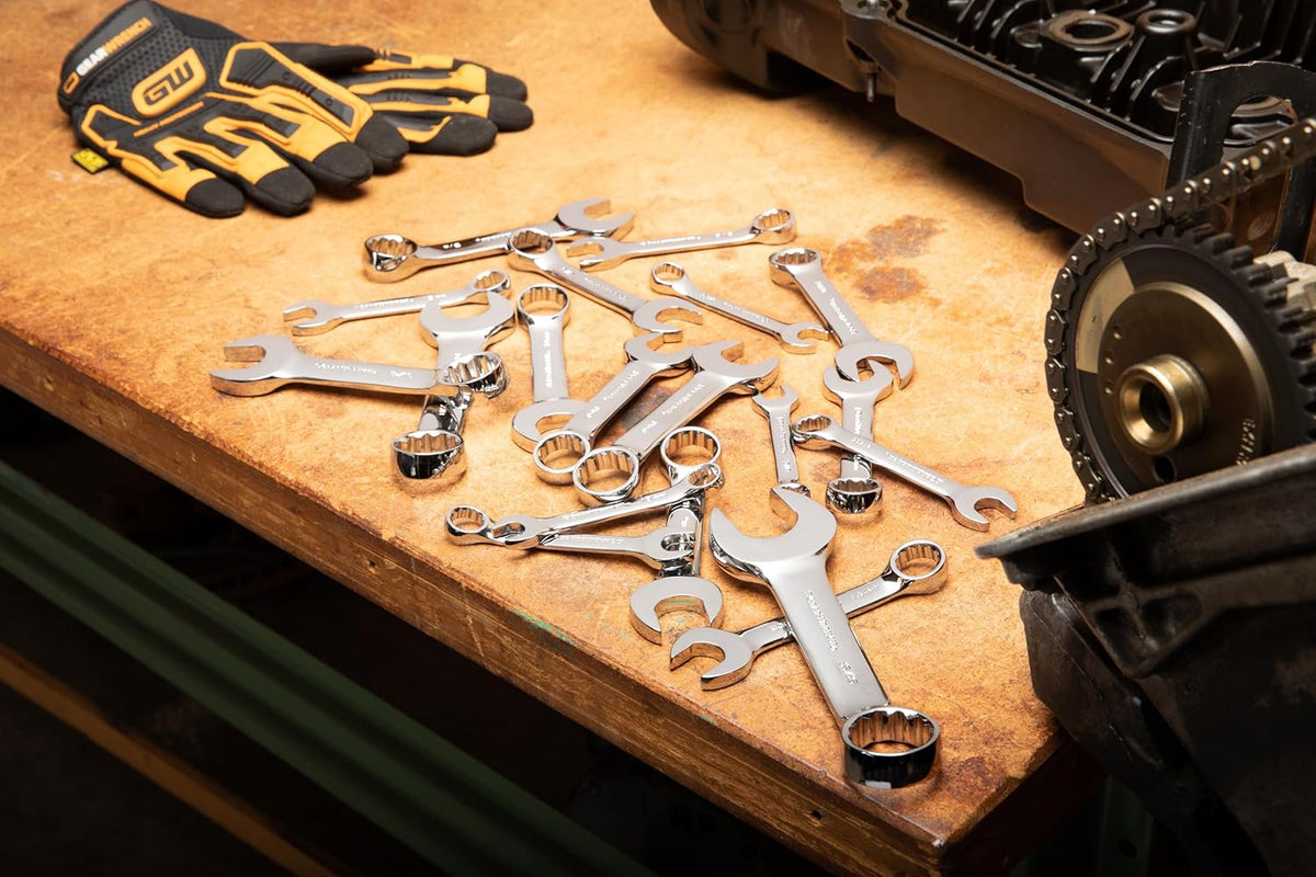 Stubby Ringsleutelset – Ringsleutelset – Steeksleutelset – Moersleutelset – Sleutelset SAE Metrisch – 20-delig Compact – Roestvrij Gelegeerd Staal – 15° Offset Uiteinde