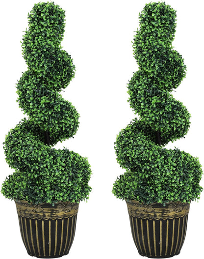 Kunstbuxusboom – Kunstplant – Nepplant – Kunstboom – Buxusplant – Onderhoudsarm – 90 cm Hoog – Spiraalvormige Kunstbuxusbomen Set van 2 – Realistisch Uitziend – Stevige Cementpotten
