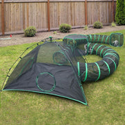 6-in-1 Kattentent - Kattenverblijf - Kattententen - Opvouwbaar - Draagbare Catiotent - met 1 Koepeltent - 3 Tunnelen - 3 Tenten - Buitenkattenbox - voor Katten - Konijnen - Andere Dieren - Polyester - Zwart/Groen