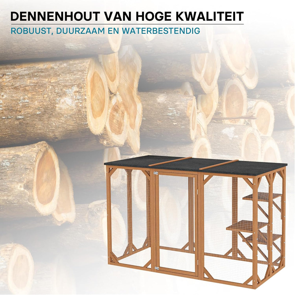 Houten outdoor huisdier box voor katten 180 x 80 x 114 inch met 3 platforms