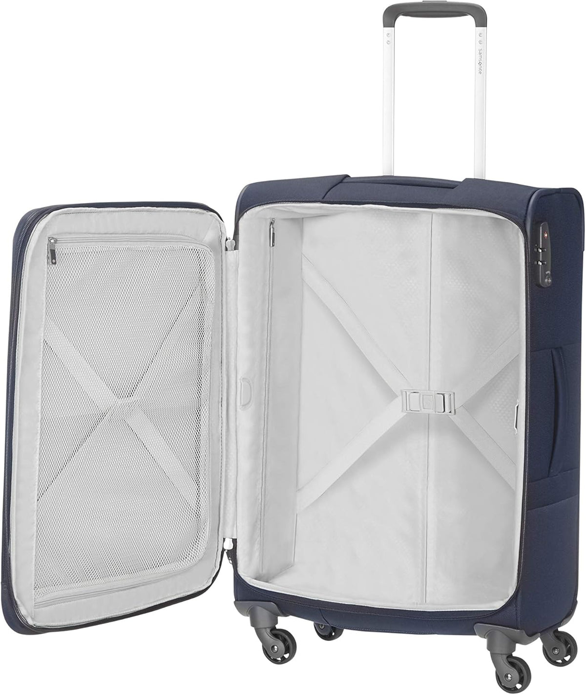 Samsonite Base Boost - Zachte bagagekoffer van 78 cm groot, trolleykoffer met 4 wielen, TSA-slot, licht en uitbreidbaar, 105 l, Blauw (Navy Blue)