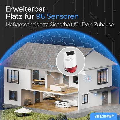 Safe2Home Draadloze alarminstallatieset met sabotagebeveiliging, draadloos smart home-alarmsysteem met app-bediening, wit
