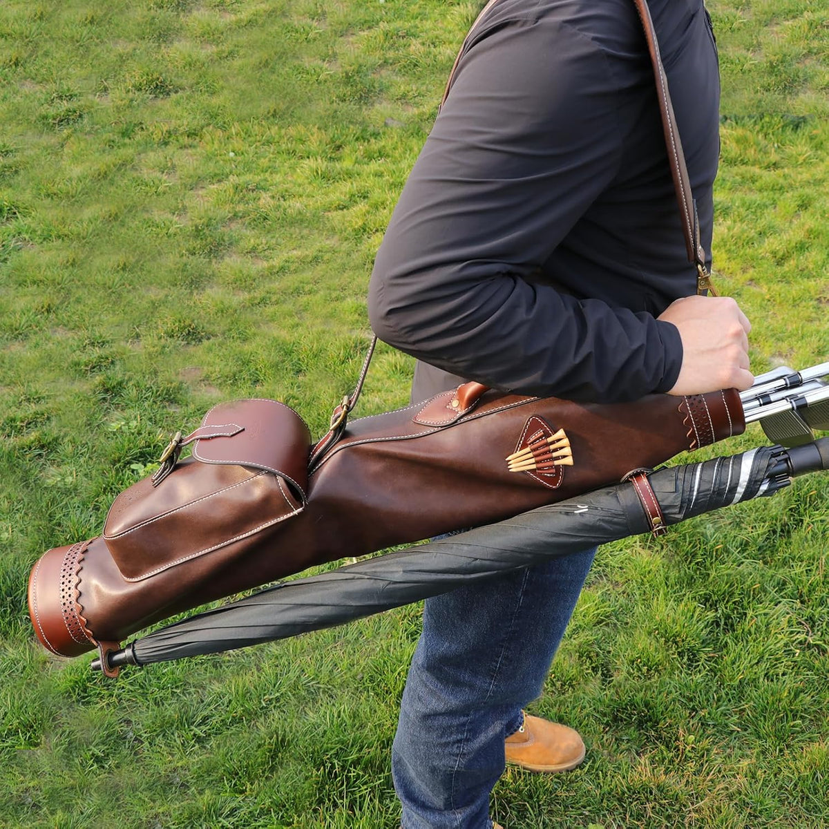 TOURBON Vintage Golf Zondag Draagtas met Draagbare Golf Club Reistas voor Duiken Range