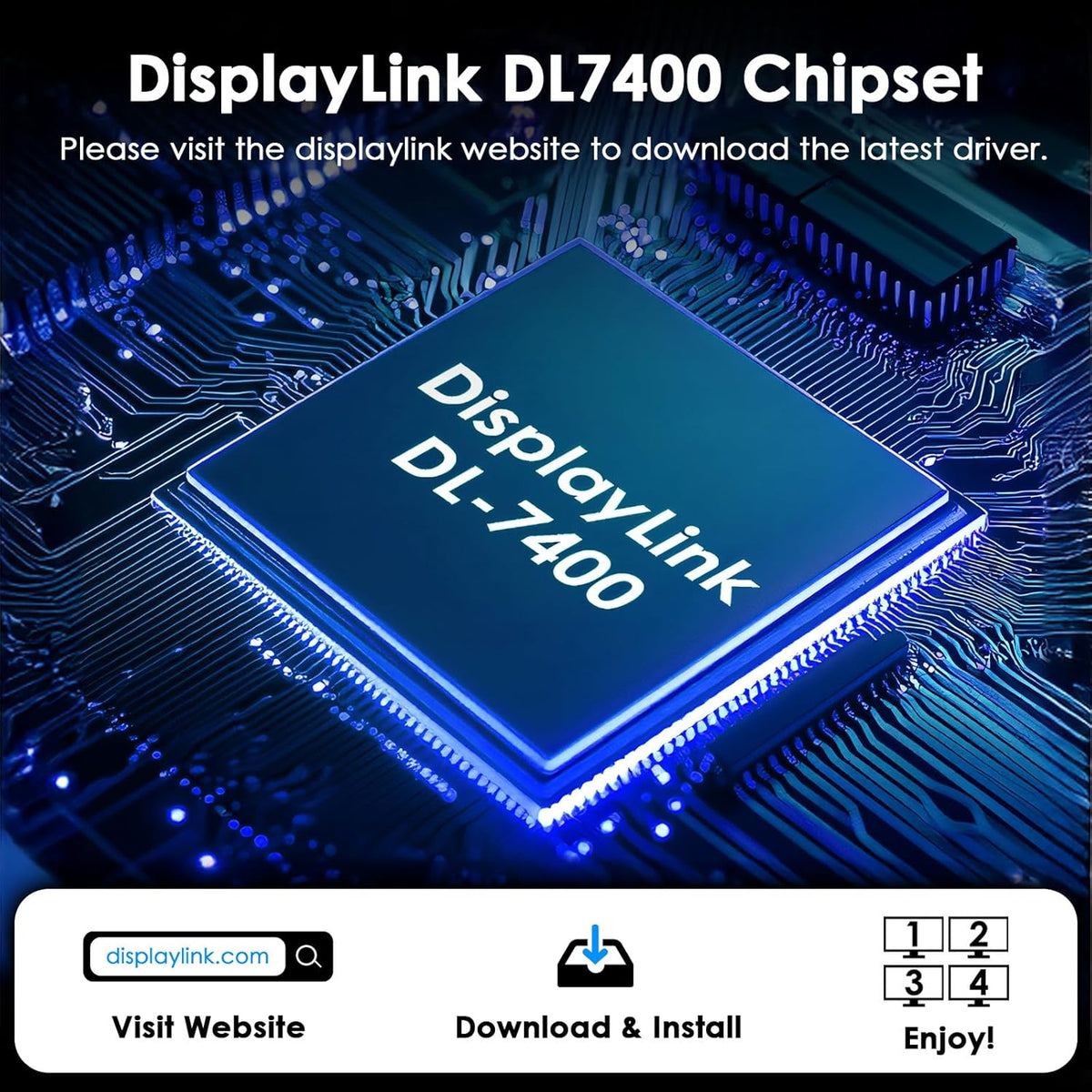 WAVLINK USB 3.0/C naar Quad HDMI Splitter Extended Display voor vier monitoren met 85W PD, Displaylink Adapter 4 HDMI 4K @60Hz voor Mac M1/M2/M3/M4 of Windows 10/11