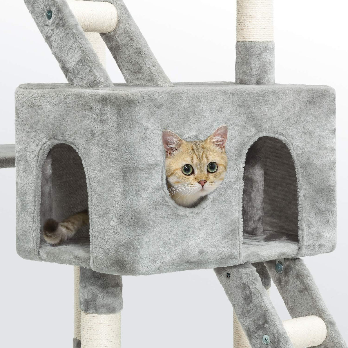 Kattenboom – Kattenkrabpaal – Kattentoren – Klimtoren – Grijs – 186 cm Hoog – Stabiele Verdikte Basis