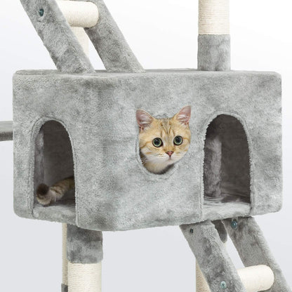 Kattenboom – Kattenkrabpaal – Kattentoren – Klimtoren – Grijs – 186 cm Hoog – Stabiele Verdikte Basis