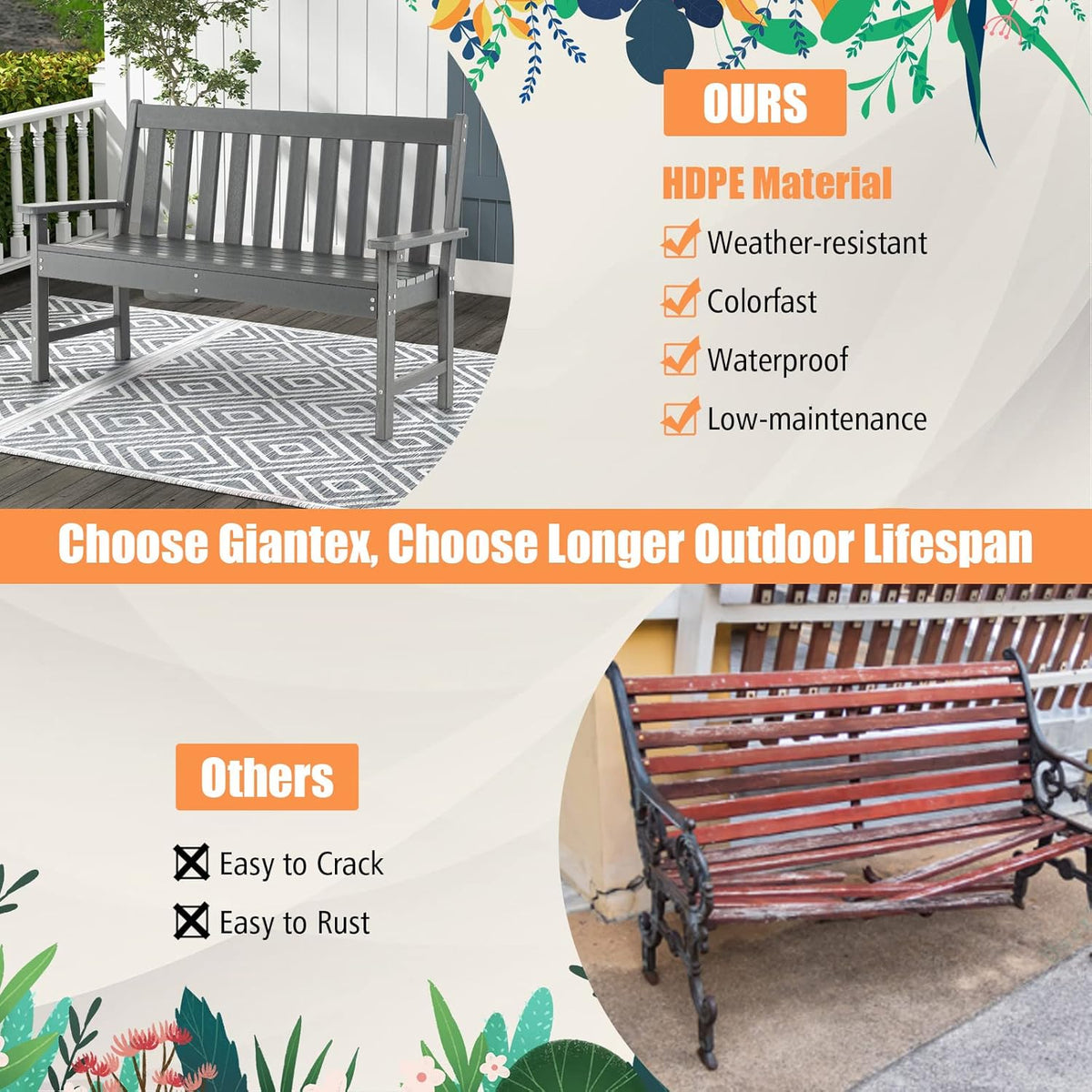 FANTASK Tuinbank, weerbestendig, tot 320 kg belastbaar, parkeerbank, HDPE, terrasbank, grijs, 132 x 65 x 91 cm