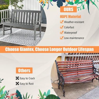 FANTASK Tuinbank, weerbestendig, tot 320 kg belastbaar, parkeerbank, HDPE, terrasbank, grijs, 132 x 65 x 91 cm