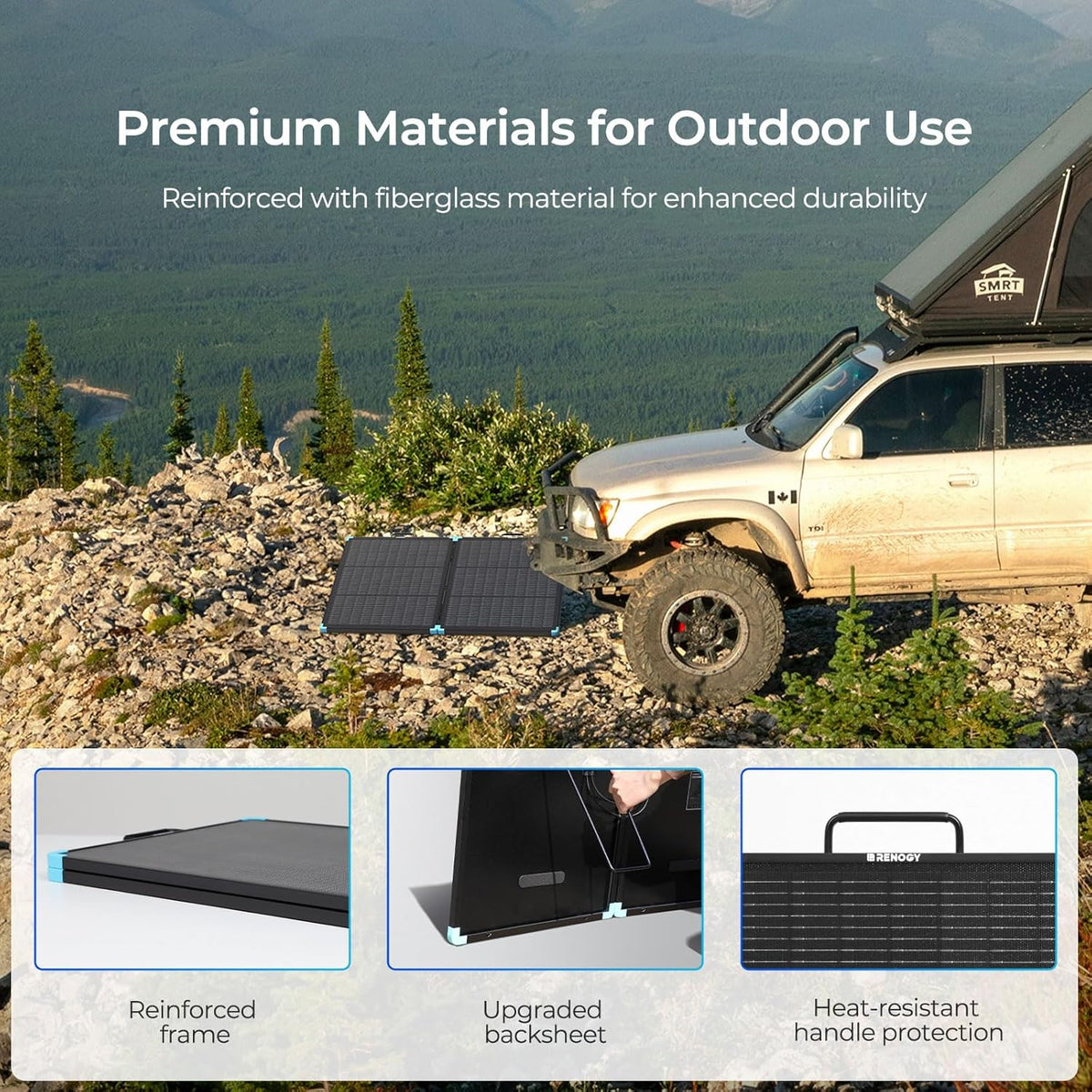 Renogy Opvouwbaar zonnepaneel, 100 W, cellen type N, opvouwbaar, draagbaar, opvouwbaar, waterdicht IP67, voor campers, caravans, hutten, camping, thuisrugsysteem, 320 Wh