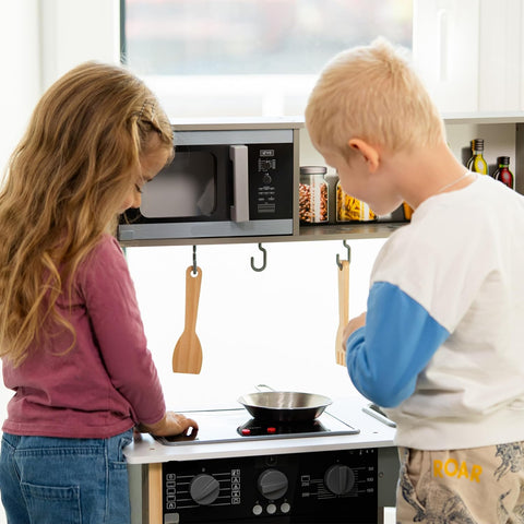Modderkeuken - Buitenkeuken Kind - Speelkeuken Tuin - Keuken Speelset - Incl. Kookplaat - met Geluids- en Lichteffecten - Keuken Accessoires - voor Jongens - Meisjes 3 jaar en ouder - Hout - 70 x 30 x 91 cm - Witte Houten