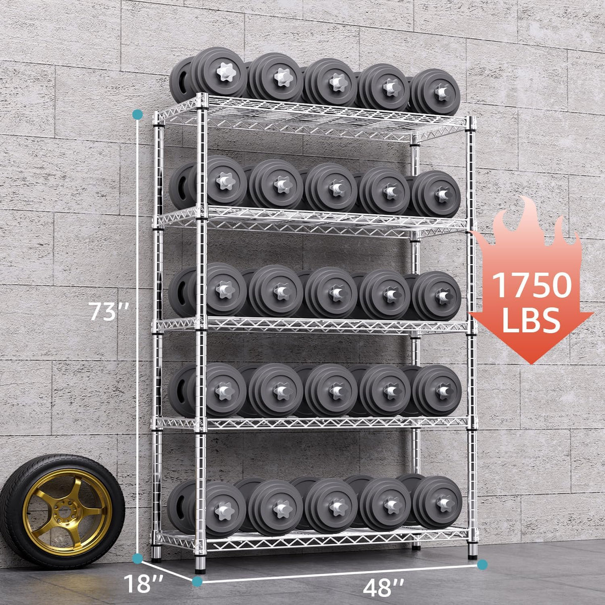 MZG Stalen Opslagrekken 5-Tier Utility Rekken Unit Stalen Organizer Draadrek voor Thuis, Keuken, Kantoor, Garage, 17,7 "D x 47,2 "B x 72,3 "H