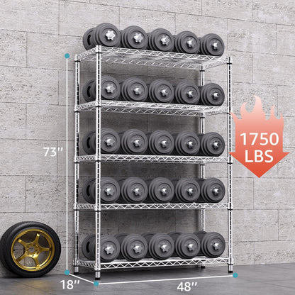 MZG Stalen Opslagrekken 5-Tier Utility Rekken Unit Stalen Organizer Draadrek voor Thuis, Keuken, Kantoor, Garage, 17,7 "D x 47,2 "B x 72,3 "H