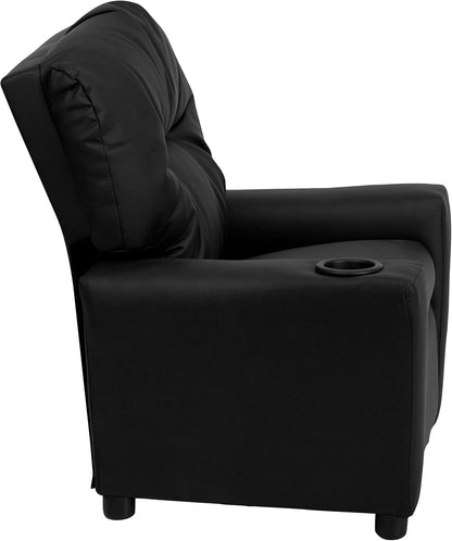 Flash Furniture Contemporary Kids Fauteuil met bekerhouder, leer, zwart ledersoft, set van 1
