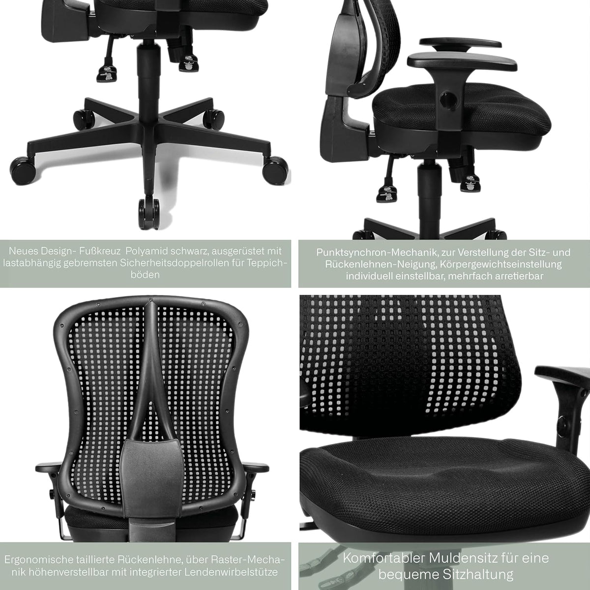 Topstar He20Pbc00 Head Point Sy P4, Ergonomische Bureaustoel, Gevormde Zitting, Stoffen Bekleding, 46 X 50 X 114 Cm, Zwart