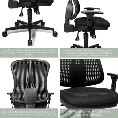 Topstar He20Pbc00 Head Point Sy P4, Ergonomische Bureaustoel, Gevormde Zitting, Stoffen Bekleding, 46 X 50 X 114 Cm, Zwart